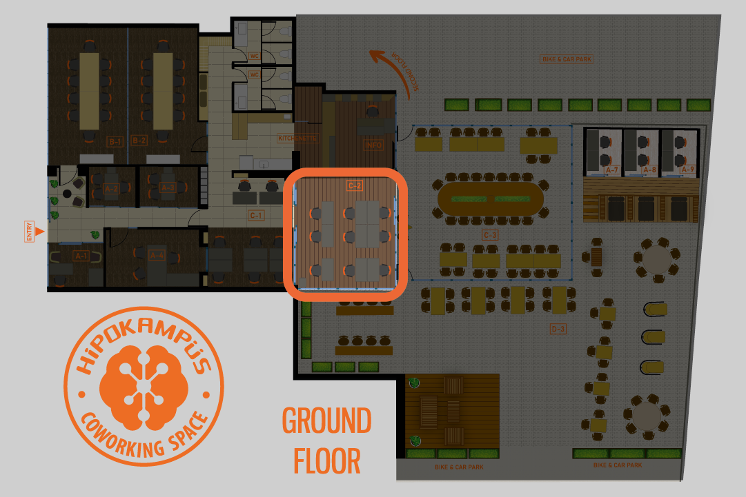 Hipokampus'un C2 zemin kat planı; ideal coworking alanınızı keşfedin, Fethiye'de yeniliklere adım atın!